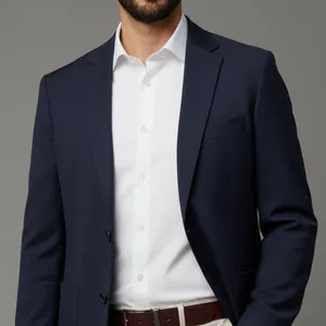 Detalle de nuestra imagen IA: Blazer azul marino entallado